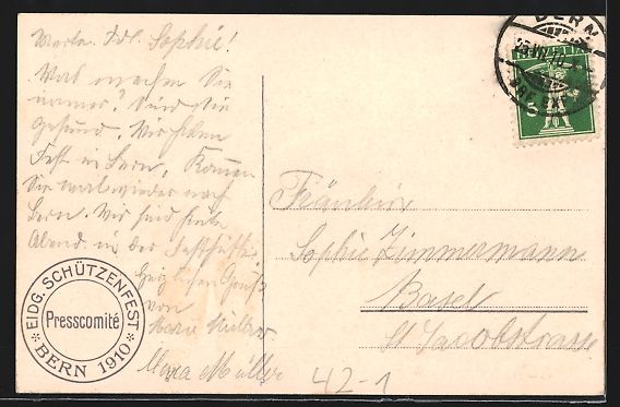 Cartoline postali: Bern, Eidg. Schützenfest 1910, An der F – Usato da Berlin venduto da bartko-reher 1