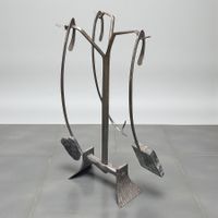 Serviteur de cheminée ancien, ensemble en fer forgé