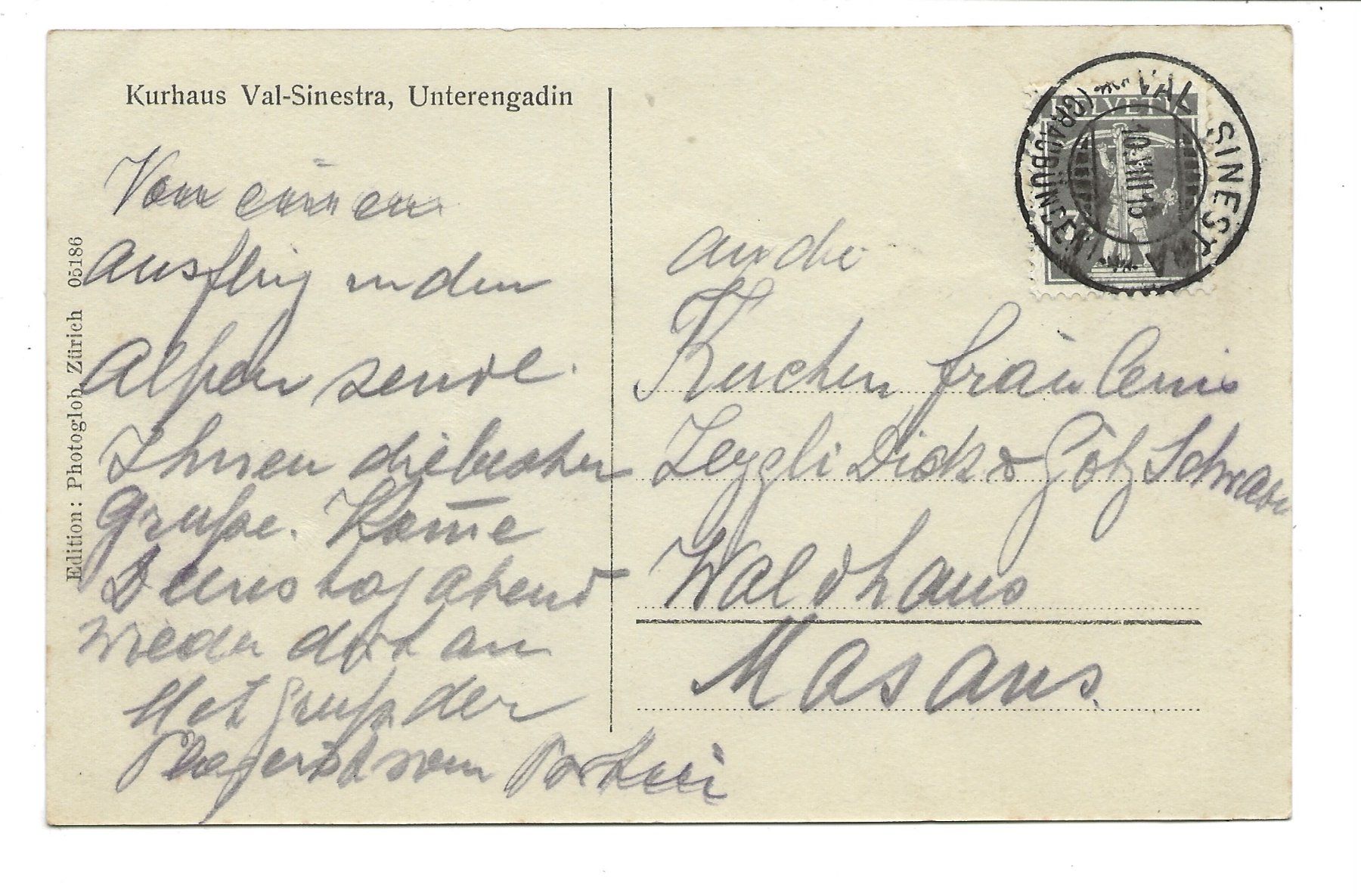 Cartoline postali: Kurhaus Val-Sinestra (GR) Engadin - 1913 – Usato da Engelburg venduto da Cartophil 1