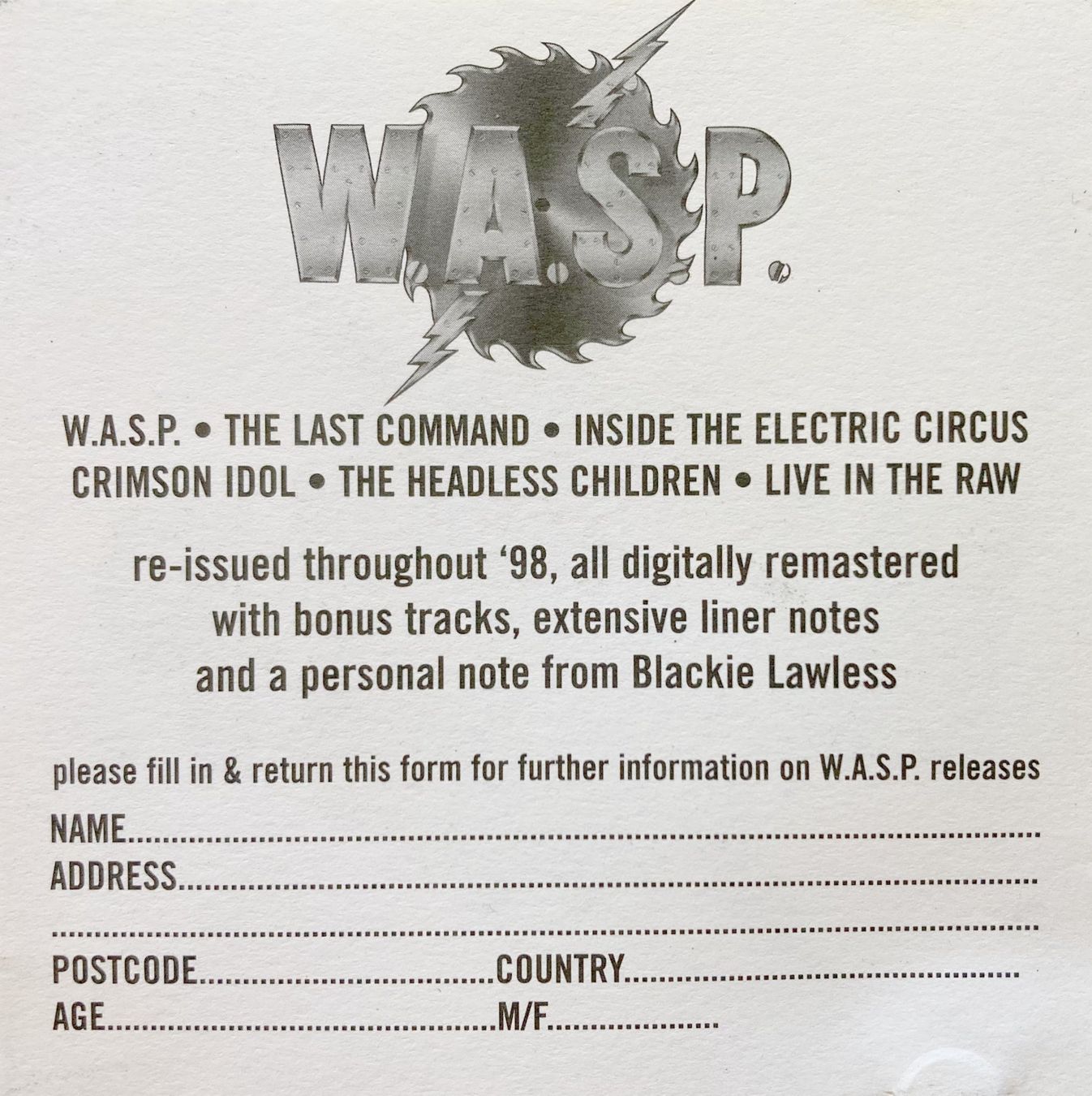 CD: W.A.S.P. - LIVE... IN THE RAW – Usato da Bottens venduto da hotter-than-hell 4