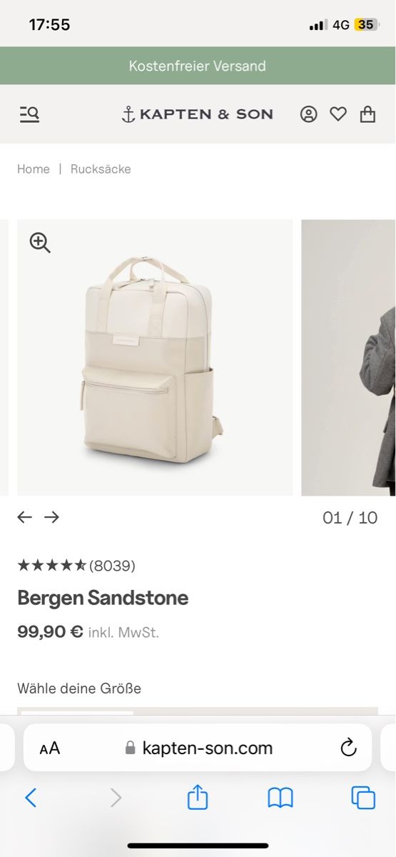 Kapten & Son Zaini: Stylischer Kapten & Son Rucksack , Sandstone – Usato da Tuggen venduto da Tantas 4