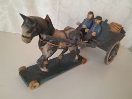 Erzgebirge Pferdefuhrwerk, 44 cm, Holz, ca. 1900, antik