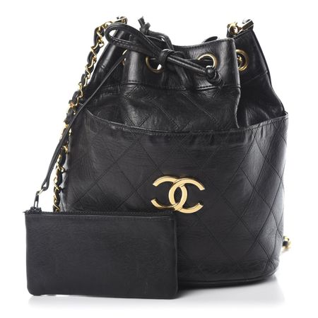 RARE! CHANEL Lambskin Quilted Bucket Drawstring Shoulder Bag