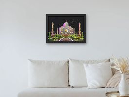 Handgemachtes Taj Mahal Scratch Painting mit Metallrahmen