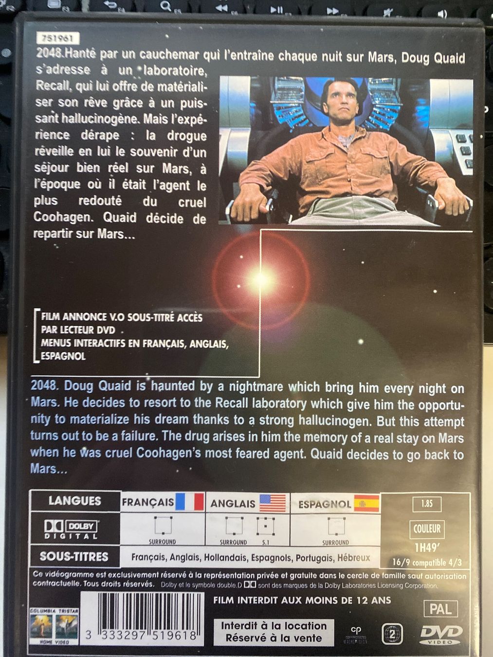 Tous les DVDs: Total Recall (1990) DVD Arnold Schwarzenegger - Sci-Fi – D'occasion à Le Brassus par cinema13 1