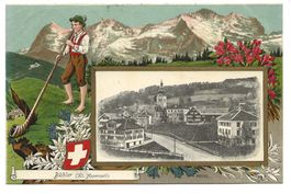 Bühler (AR) Passepartout-Präge-Litho - Alphornbläser - 1920