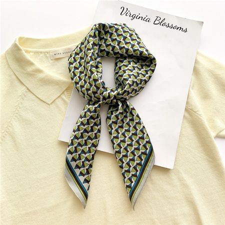 New 68cm 100% Silk Scarf, Green Mini Triangles Neckscarf