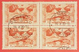 3556) 142, Mythen im 4-Block sauber gestempelt Kt. 200.-
