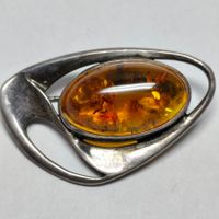 Modernistische Vintage Silber-Brosche mit grossem Baltischen