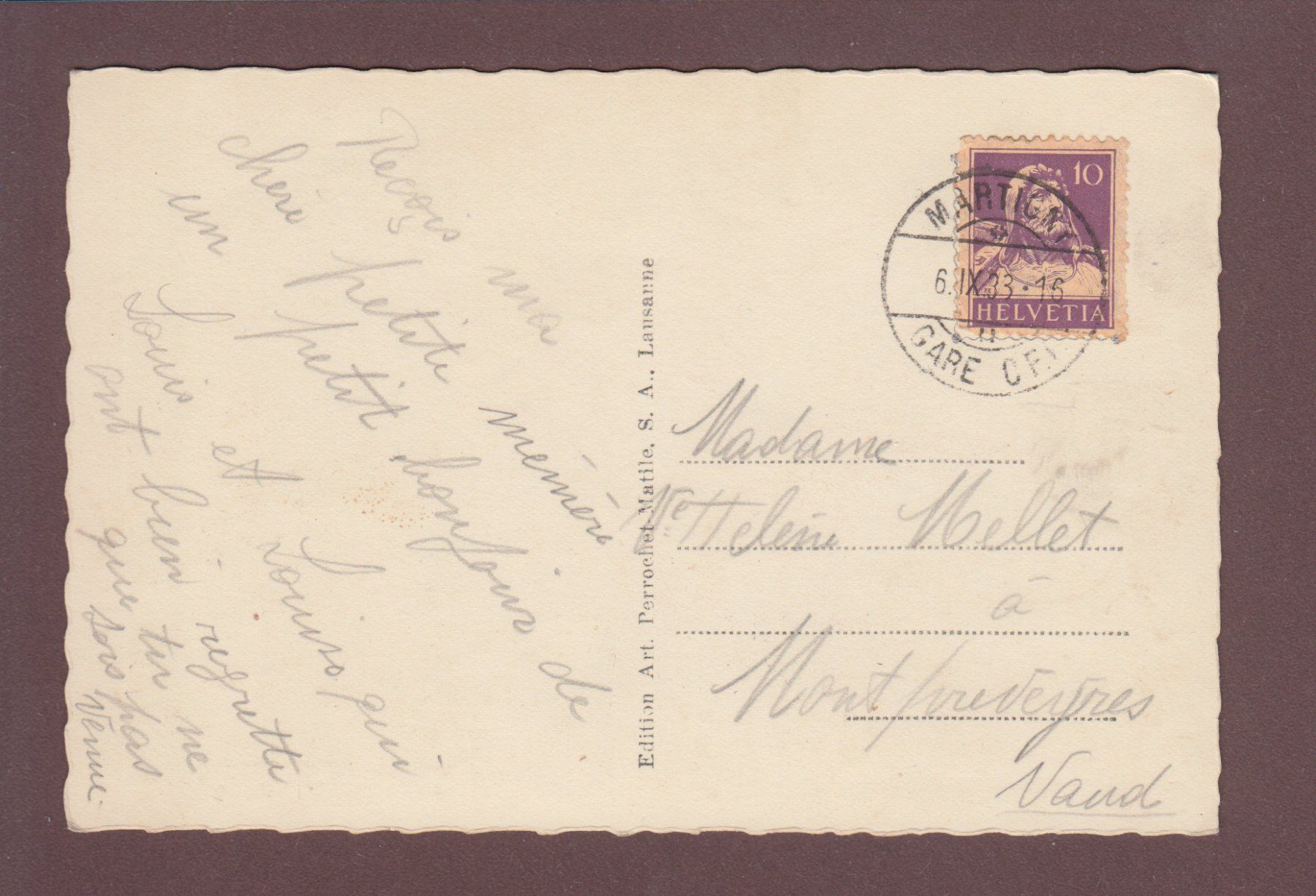 Cartoline postali: Cascade de PISSEVACHE - 1933 – Usato da Pully venduto da nicecards 1