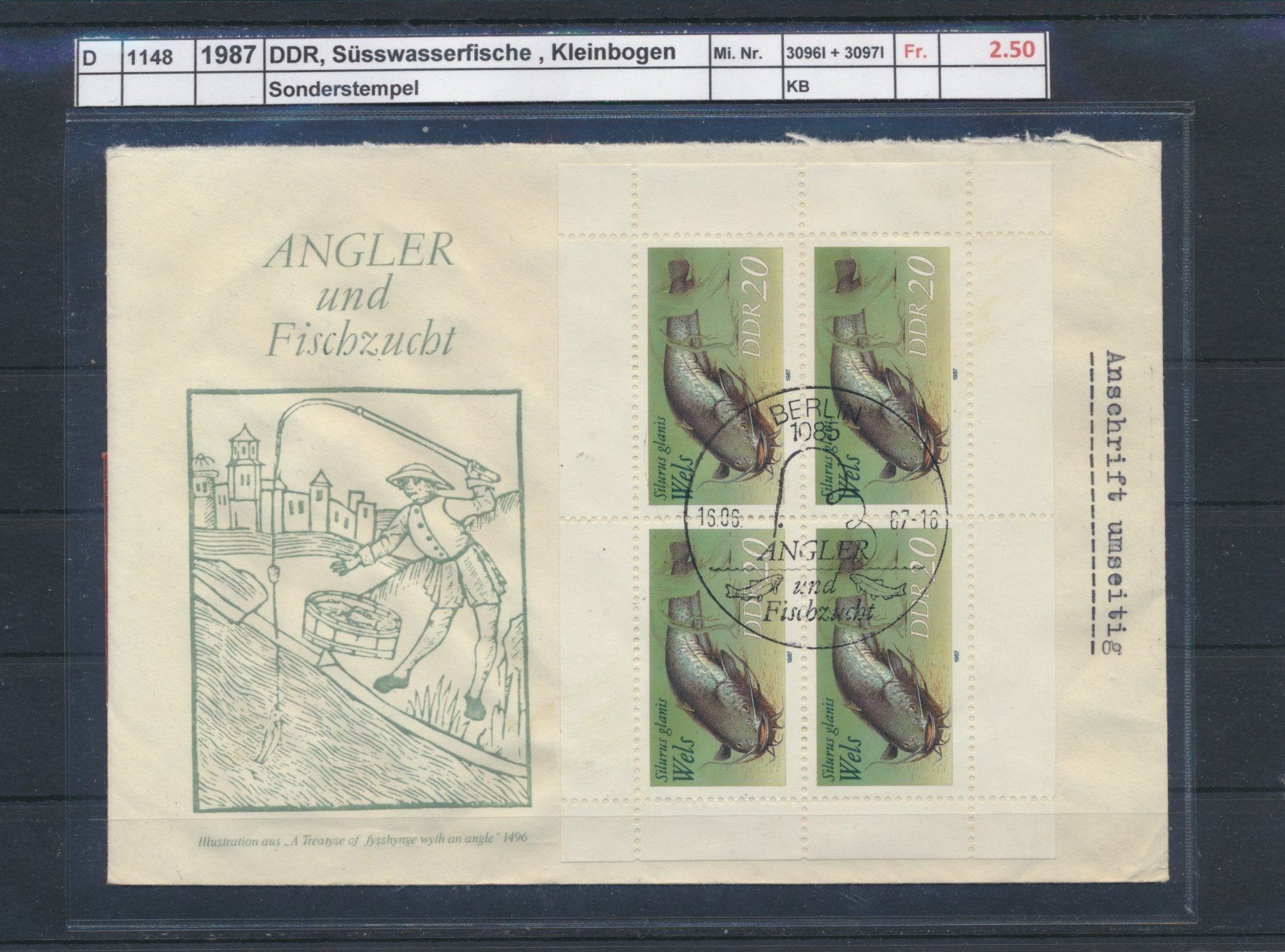 Tutti i francobolli: 1987 DDR, Süsswasserfische - Kleinbogen, Sonderstempel – Usato da Winterthur venduto da Zupogeru