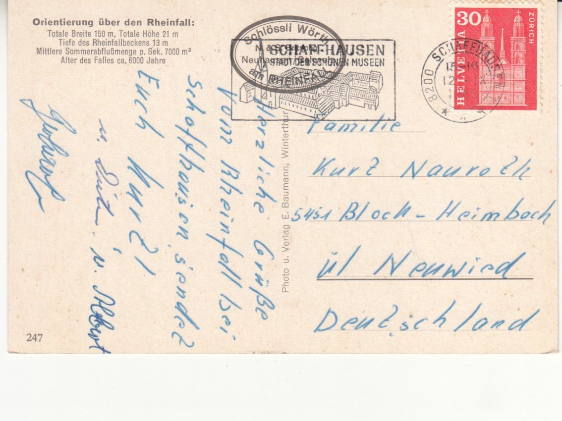 Cartoline postali: Rheinfall 1965 – Usato da Bürglen TG venduto da StampGraf 1