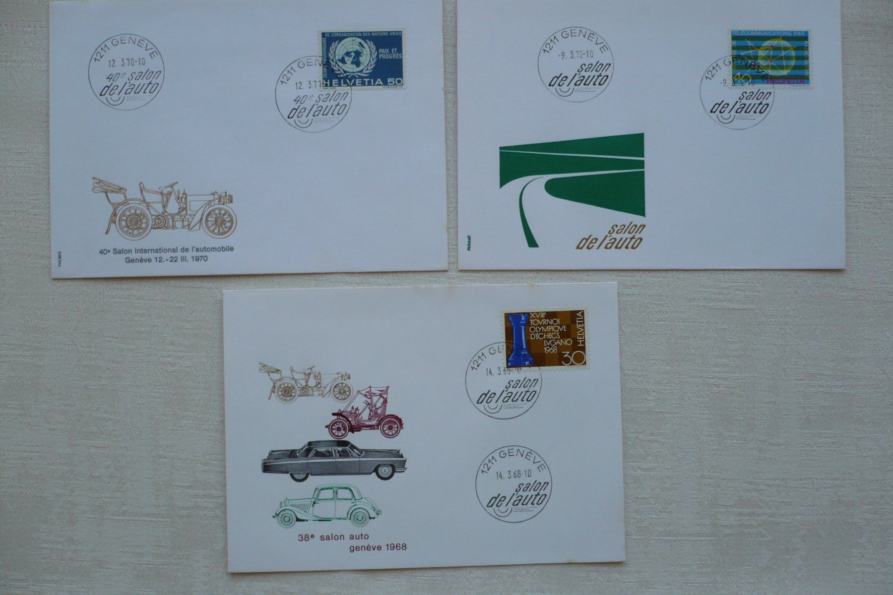 Tutti i francobolli: 1968 / 70 / 72 3 Belege Autosalon – Usato da Zürich venduto da saltandpepper008