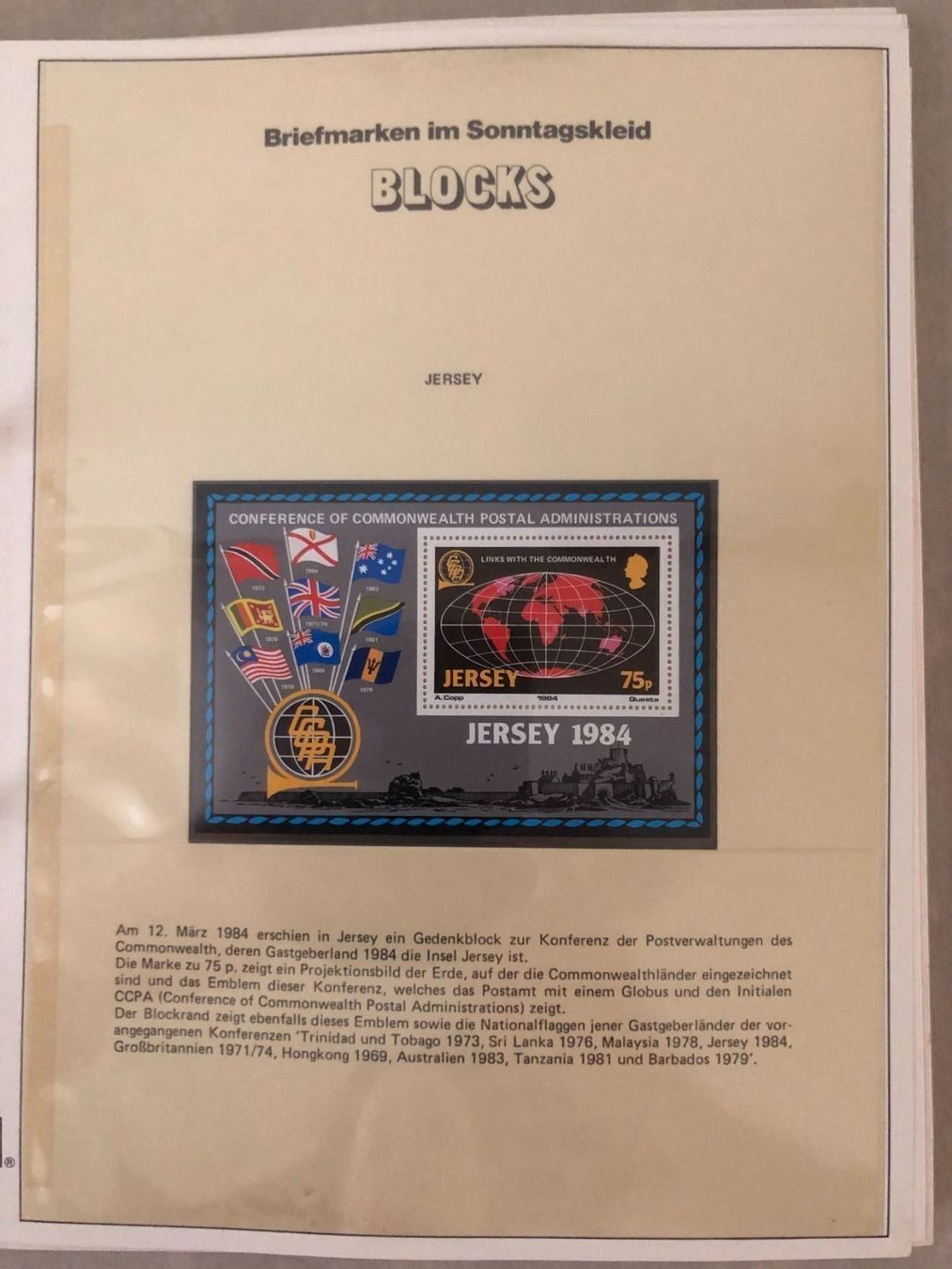 Alle Briefmarken: Gedenkblock Jersey 1984, Postfrisch – Neu und originalverpackt aus Landquart von interesse63