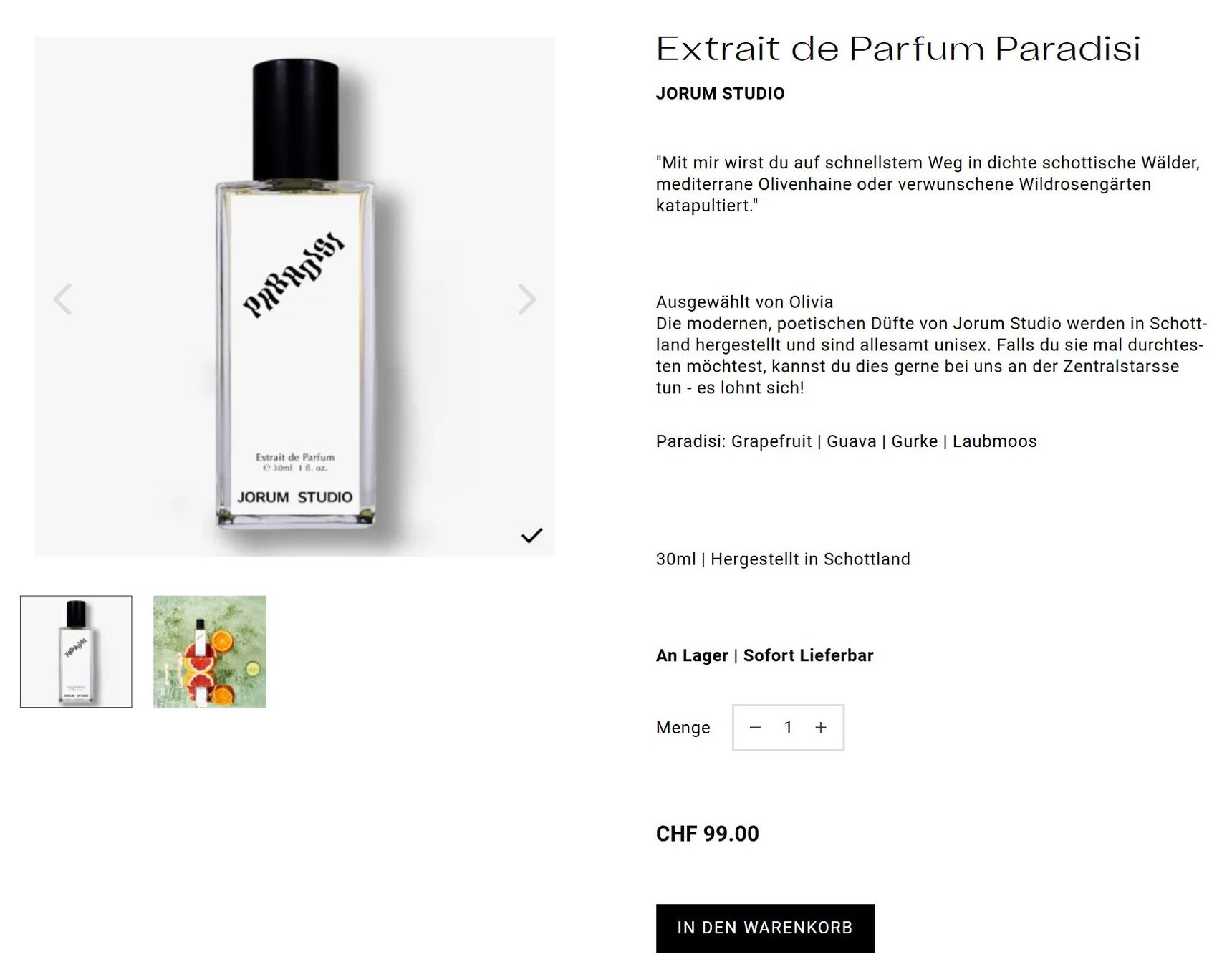 Profumi & Eau de Toilette: Extrait de Parfum Paradisi JORUM STUDIO | 30ml – Usato da Kilchberg ZH venduto da ben_pc68
