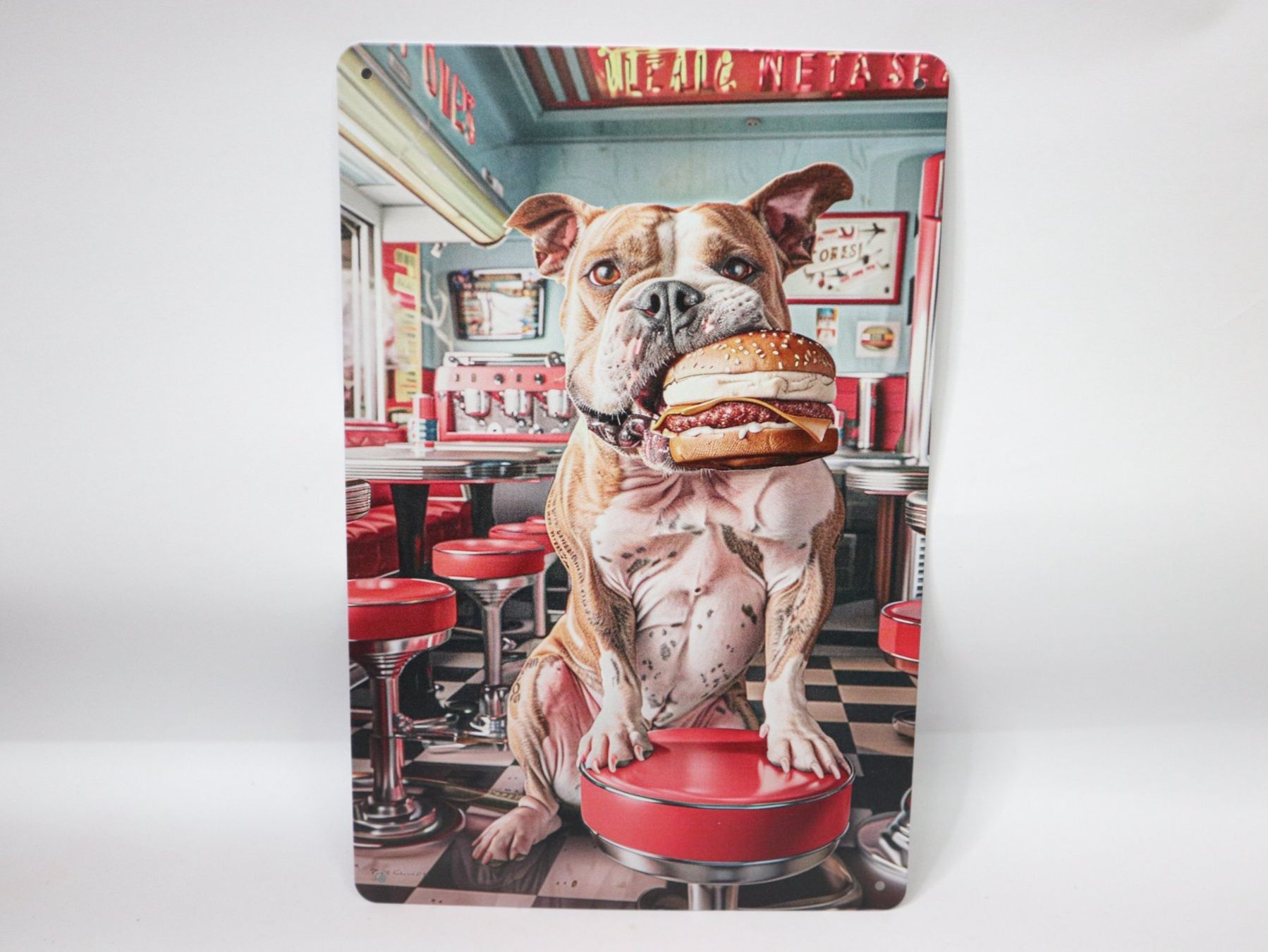 Schilder: Blechschild Bulldog im Diner mit Hamburger – Neu (gemäss Beschreibung) aus Eschenbach SG von Astalavista 1