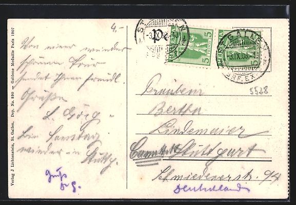 Cartoline postali: St. Gallen, Institut Schmidt am Rosenber – Usato da Berlin venduto da bartko-reher 1
