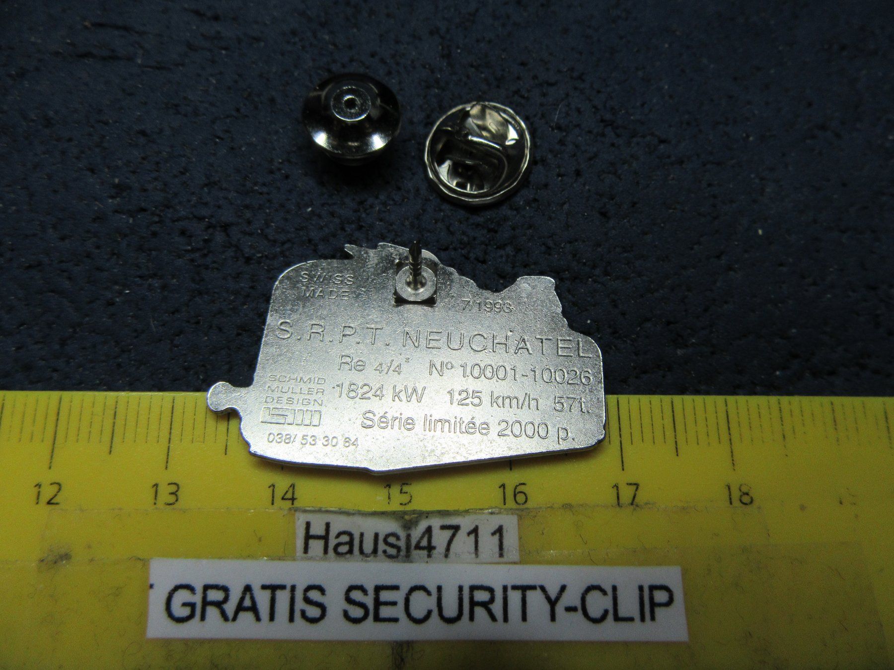 SBB/CFF/FFS Placchette & Badge: SBB Re4/4 SMD PIN SCHMID-MÜLLER E-LOK ROT – Usato da Ettingen venduto da Hausi4711 1