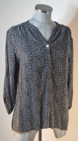 S/M 36-38 CANDA leichte Bluse 3/4Arm s/w Herzen Sterne