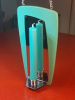 Très joli bougeoir mural en bois turquoise look retro