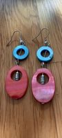 Ohrringe Stecker blau oval rot Muschel Perlmutt neu