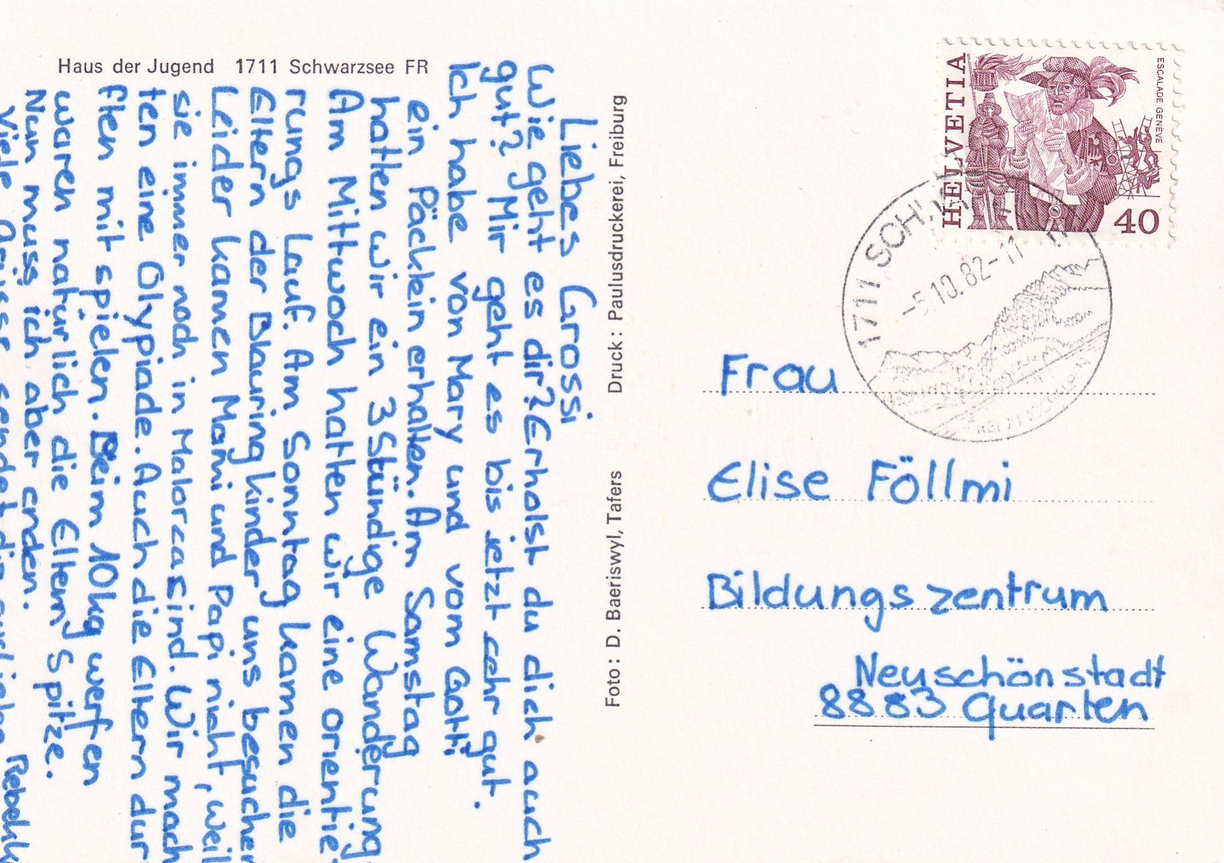 Cartoline postali: Schwarzsee FR - Haus der Jugend /ay – Usato da Hombrechtikon venduto da Rudolf07 1