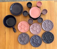 Fondue Set Keramik 12-teilig Rosa Lila Dunkelblau guter Z...