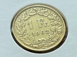 Schweiz 1 Silber-Franken 1962 vzgl - unz vergoldet Helvetia