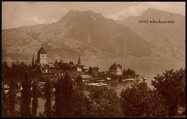 AK - Spiez mit Schloss, Blick Richtung Justistal/Niederhorn