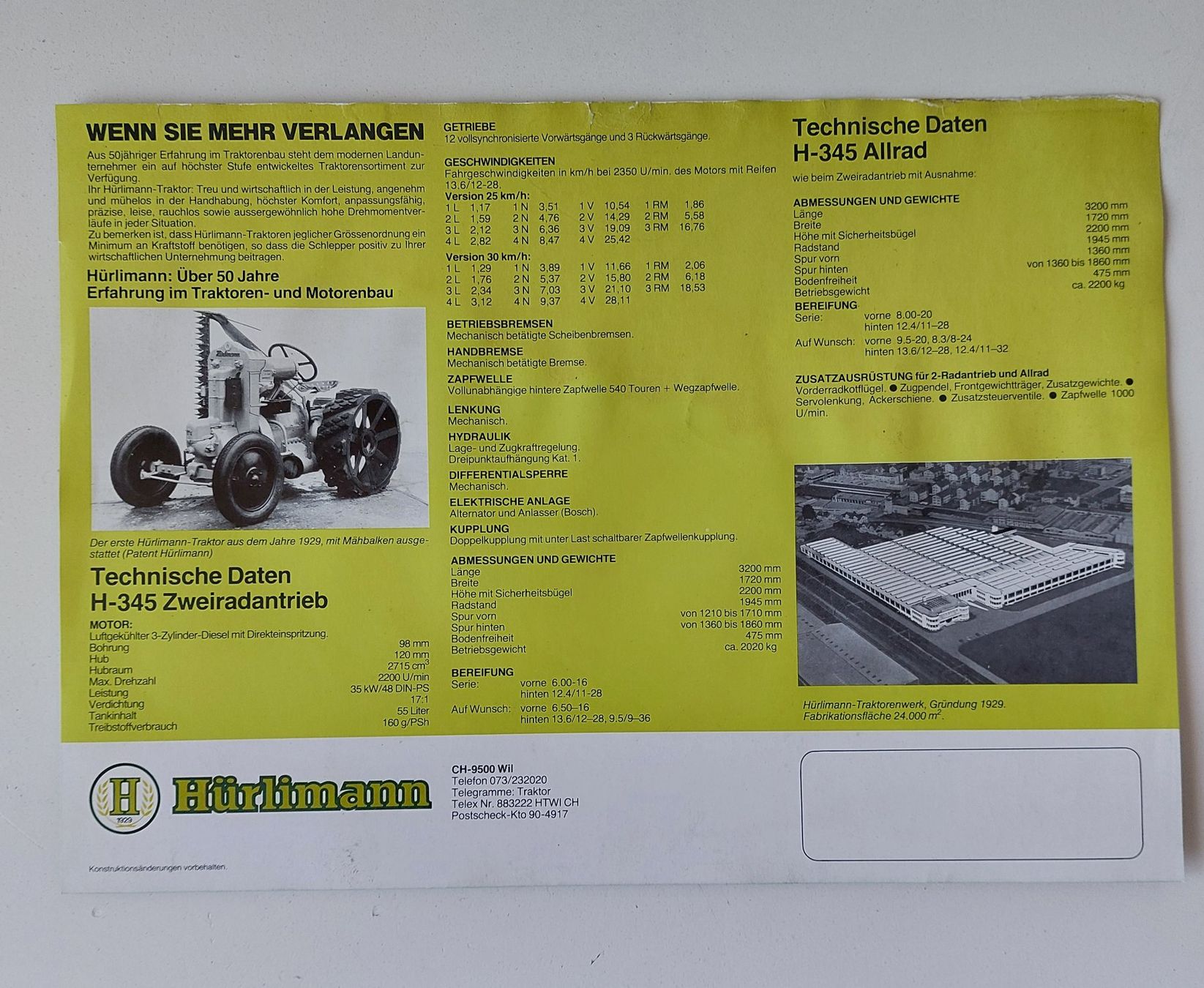 Hürlimann Traktoren: Prospekt Traktor Hürlimann H 345 – Gebraucht aus Schenkon von Elbarto007 1