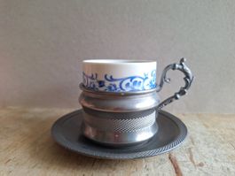 Zinn-Mokkatorre / Tasse Weidmann Porzellan Italien