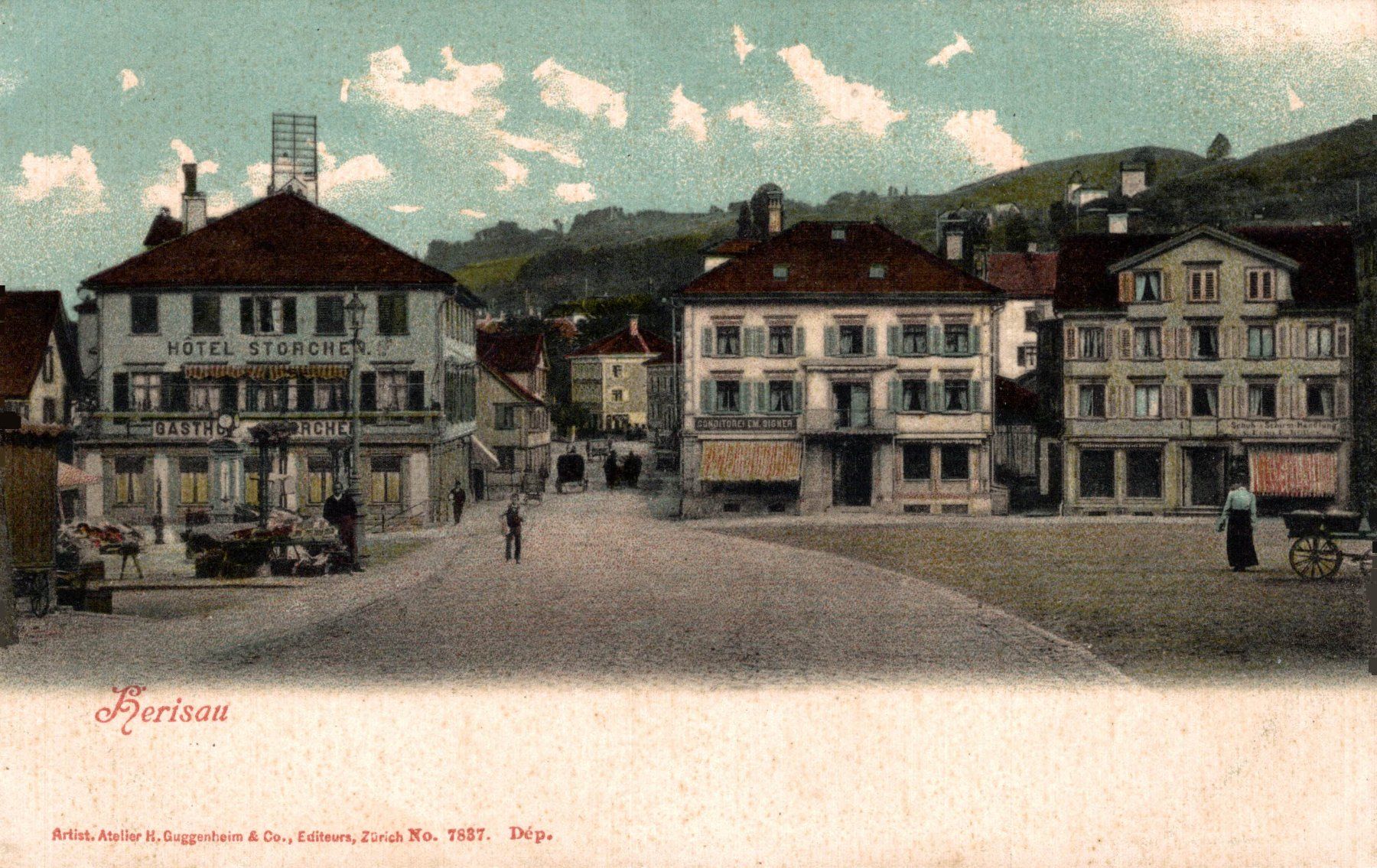 Cartes postales: Herisau. Obstmarkt mit Hotel Storchen – D'occasion à Bronschhofen par Astore