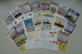 1980-85, 17 Karten mit Schiffsmotiven +passende Boardstempel