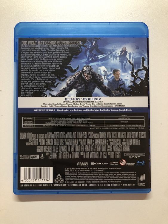 Venom Blu-ray Tom Hardy Topzustand FSK 12 (Gebraucht) in Stein AG für ...