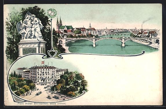 Cartoline postali: Litho Basel, Parc Hotel Bernerhof, Denkm – Usato da Berlin venduto da bartko-reher