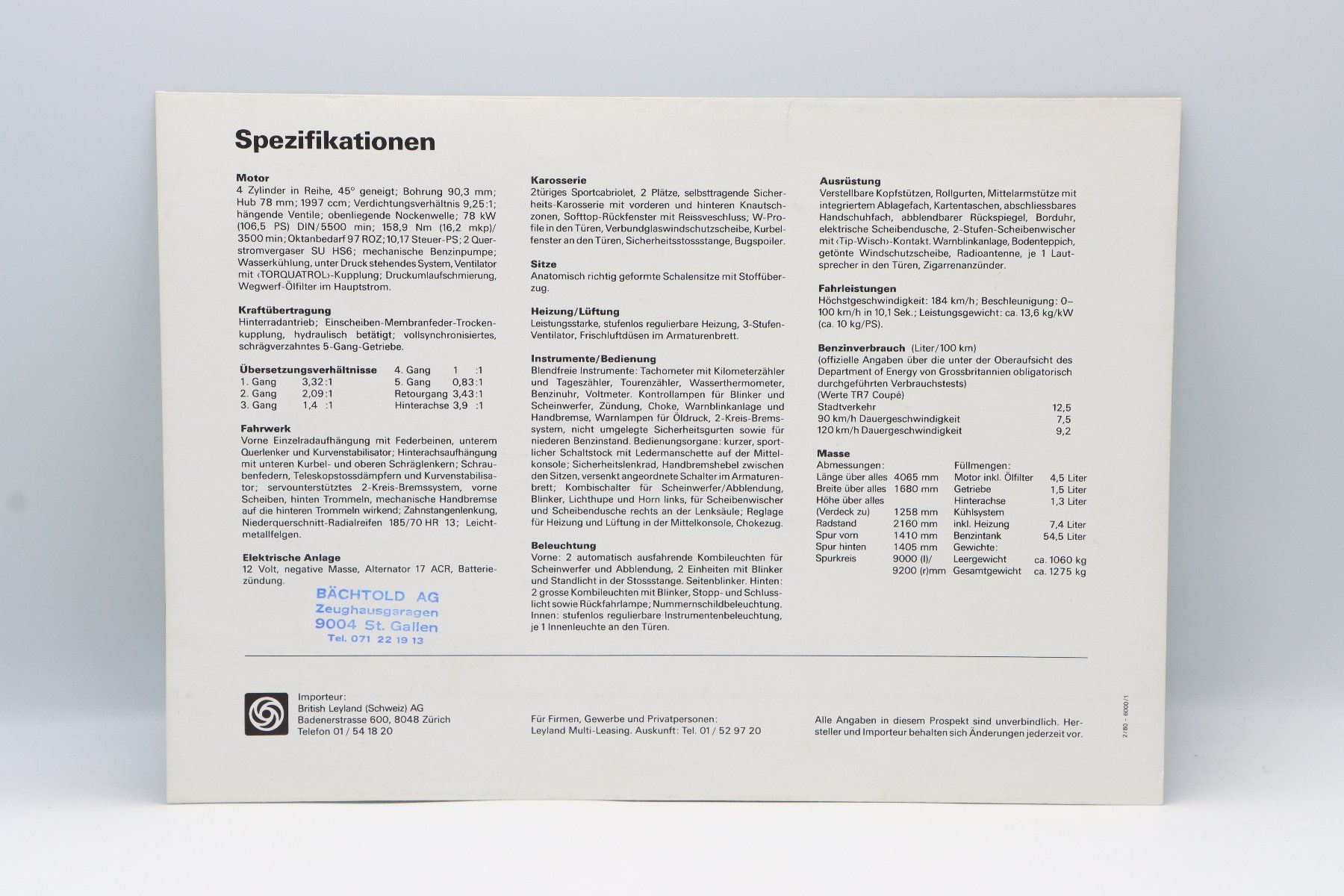 Triumph Documenti: Triumph TR7 1980 Prospekt – Usato da Bühl b.Aarberg venduto da Collectorpassions 1