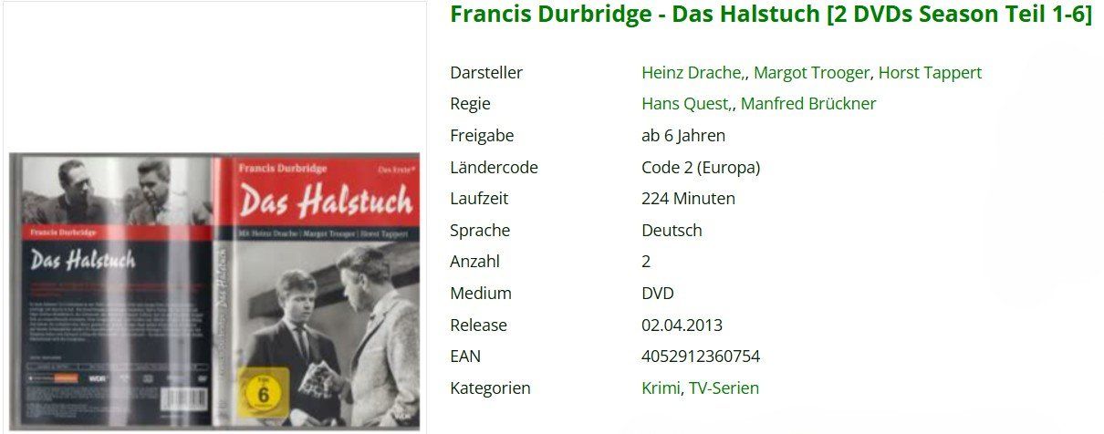 Tutti i DVDs: Das Halstuch - Francis Durbridge - DVD – Usato da Dietikon venduto da Ruempfli 1