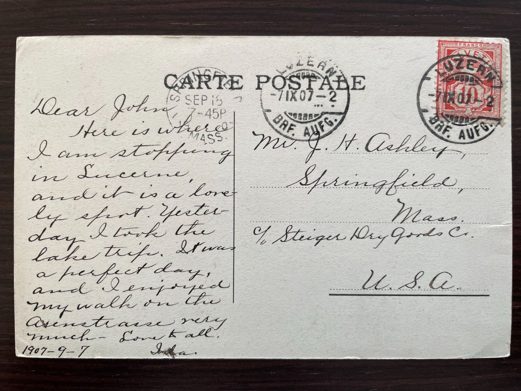 Cartoline postali: LUZERN Pension Anglaise, 1907 – Usato da Wald ZH venduto da TLILEF 1