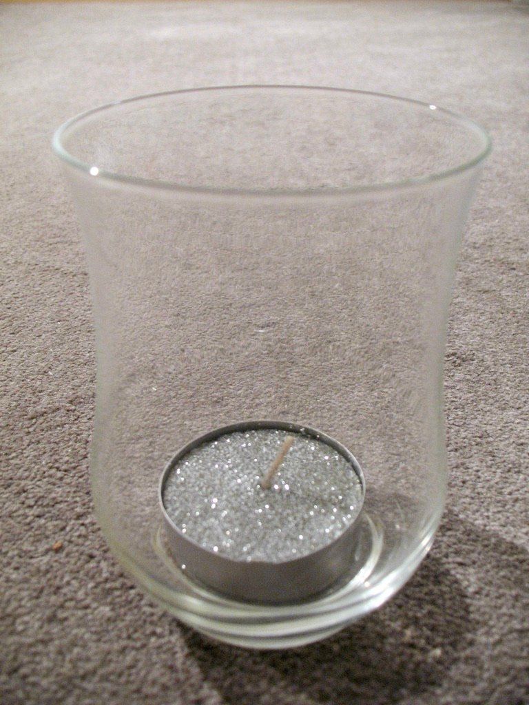 Kerzenständer: Windlicht Glas plus Teelicht Kerze Silber gross – Neu (gemäss Beschreibung) aus Wil ZH von Arbolero 1