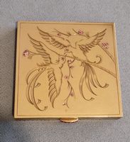 Puderdose Silber, Gold 585, Rubine, Frankreich Art Deco