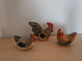 3 hübsche, geschnitzte Holz Hühner, Waldorf, Bauernhof
