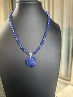 Lapis Lazuli Kette mit sechseckigem Anhänger blau neu