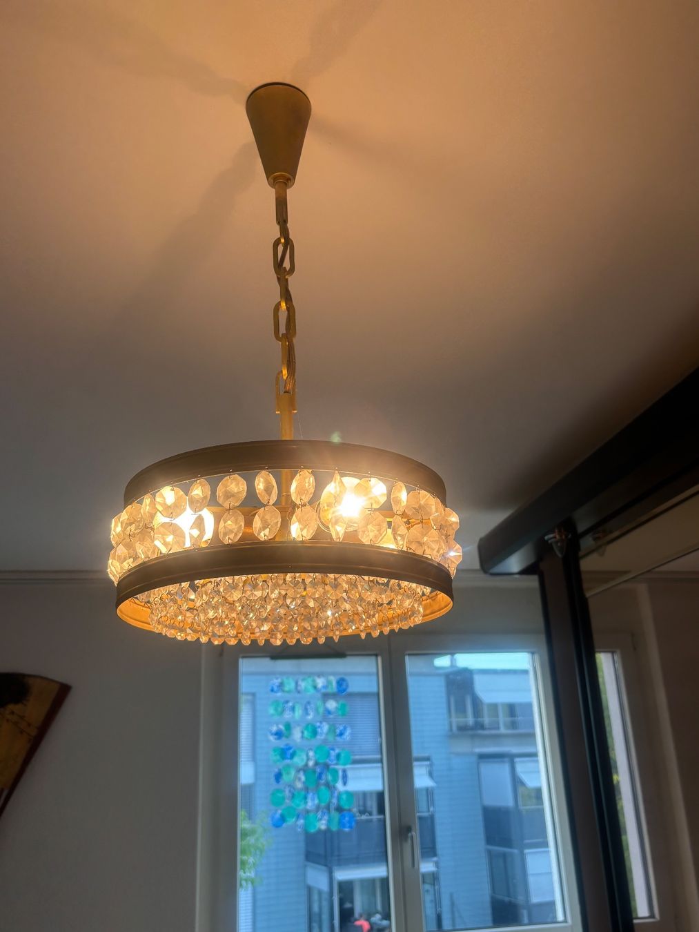 Lampadari & plafoniere: Hängeleuchte Kristall mit Kette messingfarben Durchmesser... – Usato da Kriens venduto da Mollinos