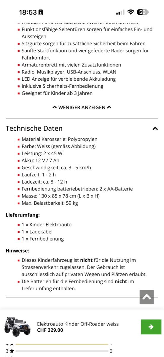 Véhicules pour enfants: Elektroauto Kinder Off-Roader weiss praktisch neuwertig – D'occasion à Buchs ZH par gofast17 7