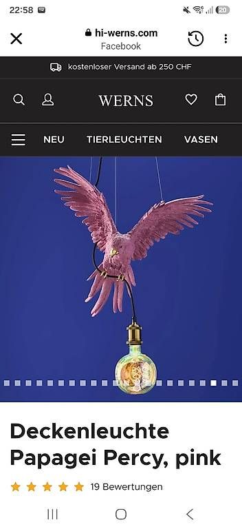 Kronleuchter & Deckenlampen: Hängeleuchte Papagei rosa  – Neu und originalverpackt aus Arbon von my_shopping 2