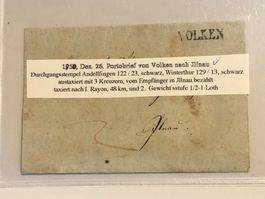 Austaxierter Brief von VOLKEN ZH nach ILLNAU ZH 1850