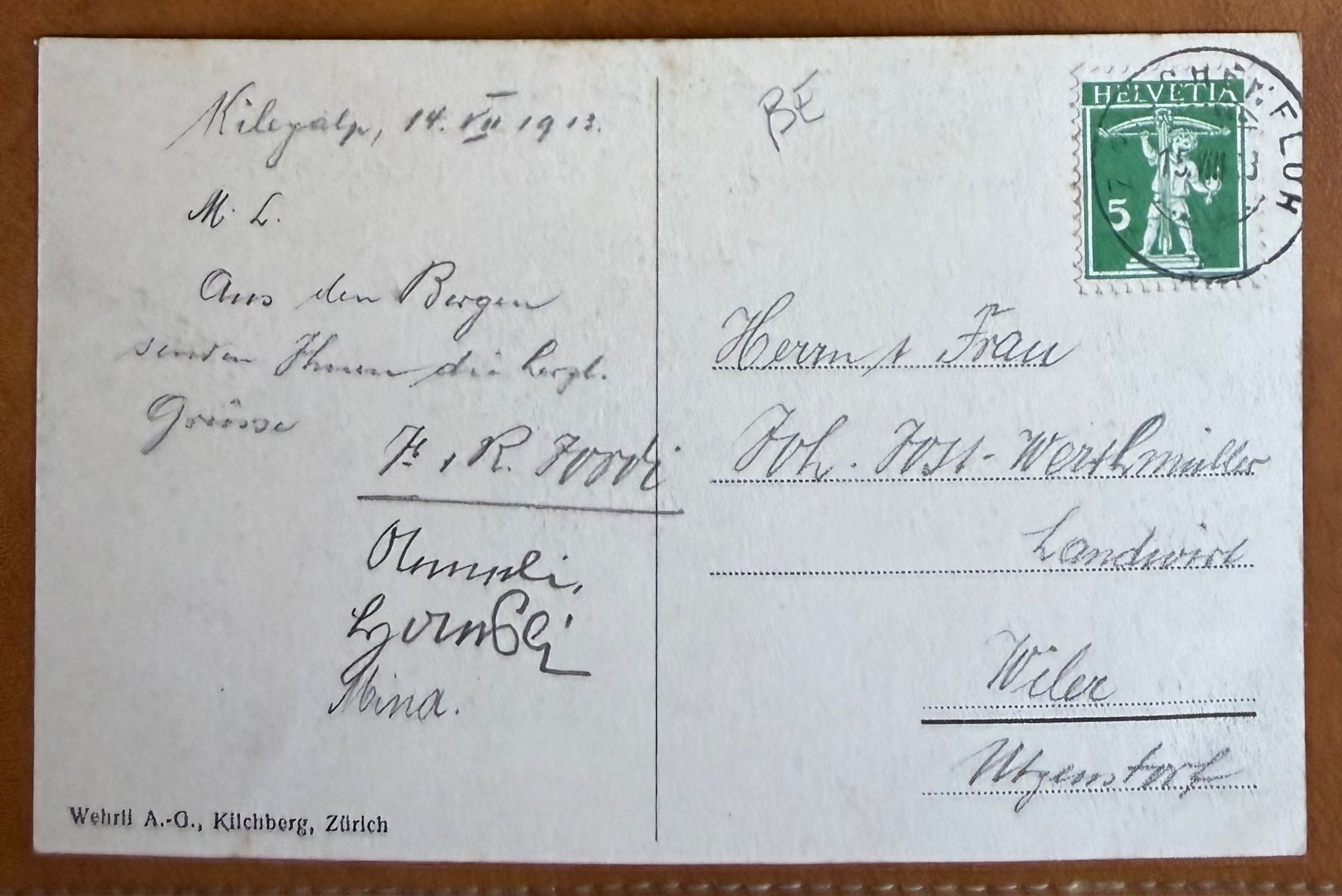 Cartoline postali: Grimmialp - Alpenlandschaft mit Gsür 1913 – Usato da Lutry venduto da Ediego 1