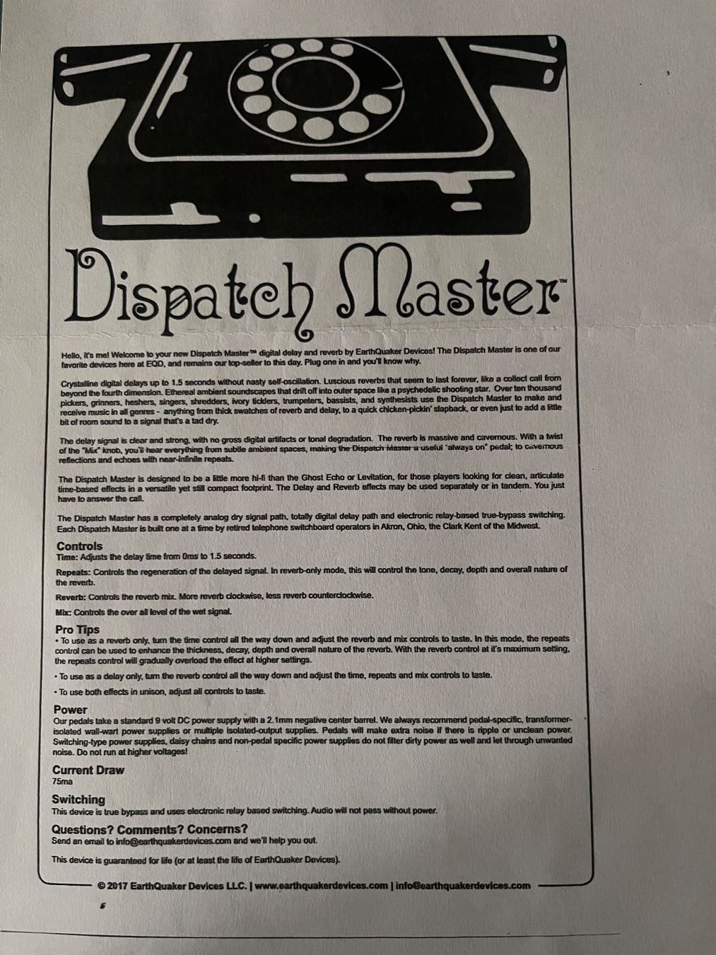 Musikinstrumente: DISPATCH MASTER ECHO + HALL ! inkl AC ADAPTER (Verlängert) – Gebraucht aus Büron von Bellcolor 1