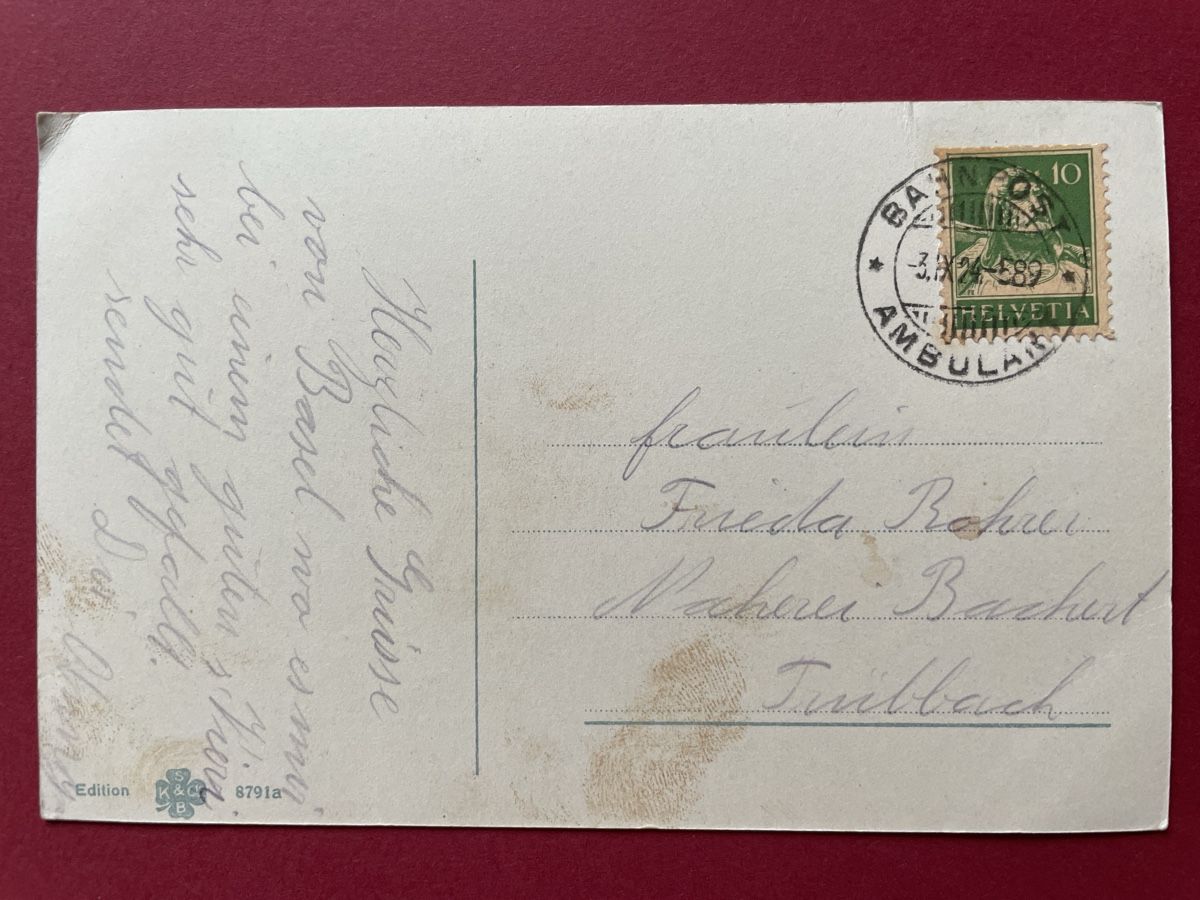 Cartoline postali: Ansichtskarte Basel Generalansicht gelaufen 1924 – Usato da Neuhausen am Rheinfall venduto da Arielle55 1
