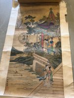 Chinesisches Gemalde auf Papier mit Kranichen und Damen